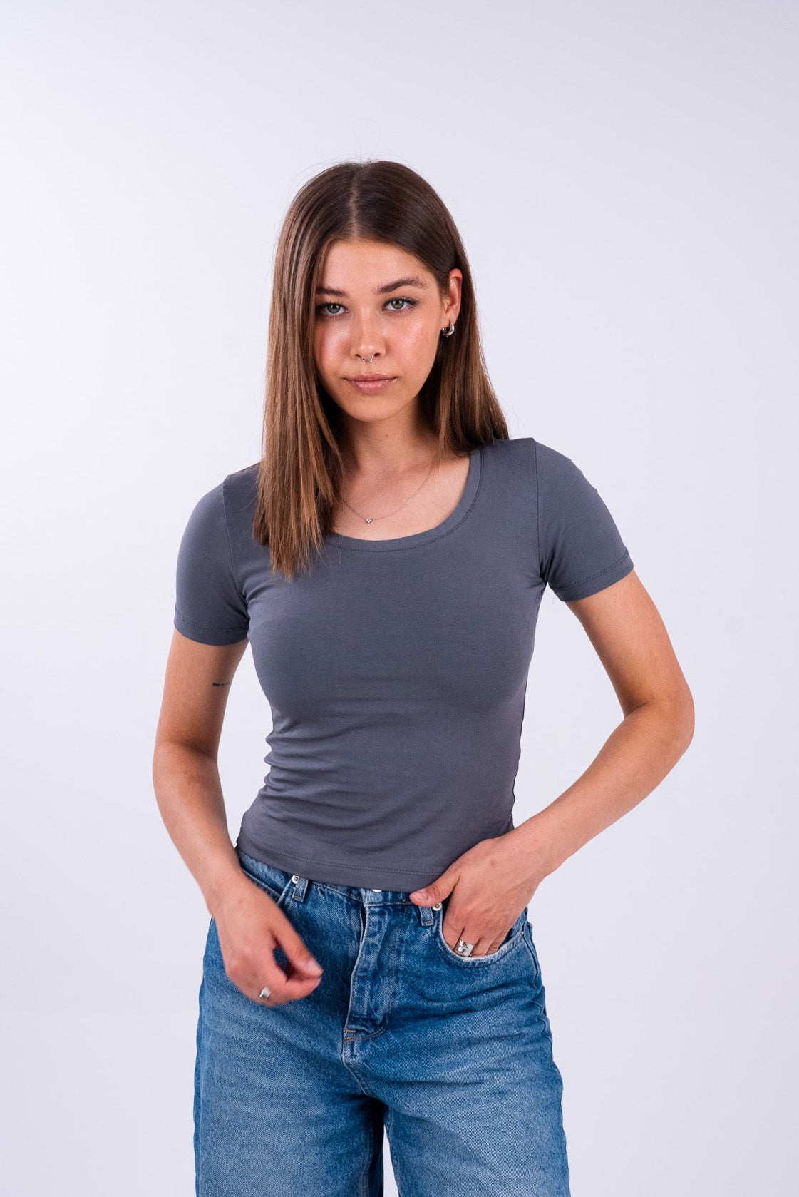 Short Sleeve U-Shaped Tops