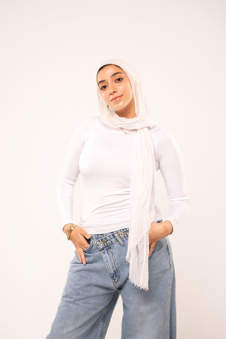 Ice White Long Sleeve Top