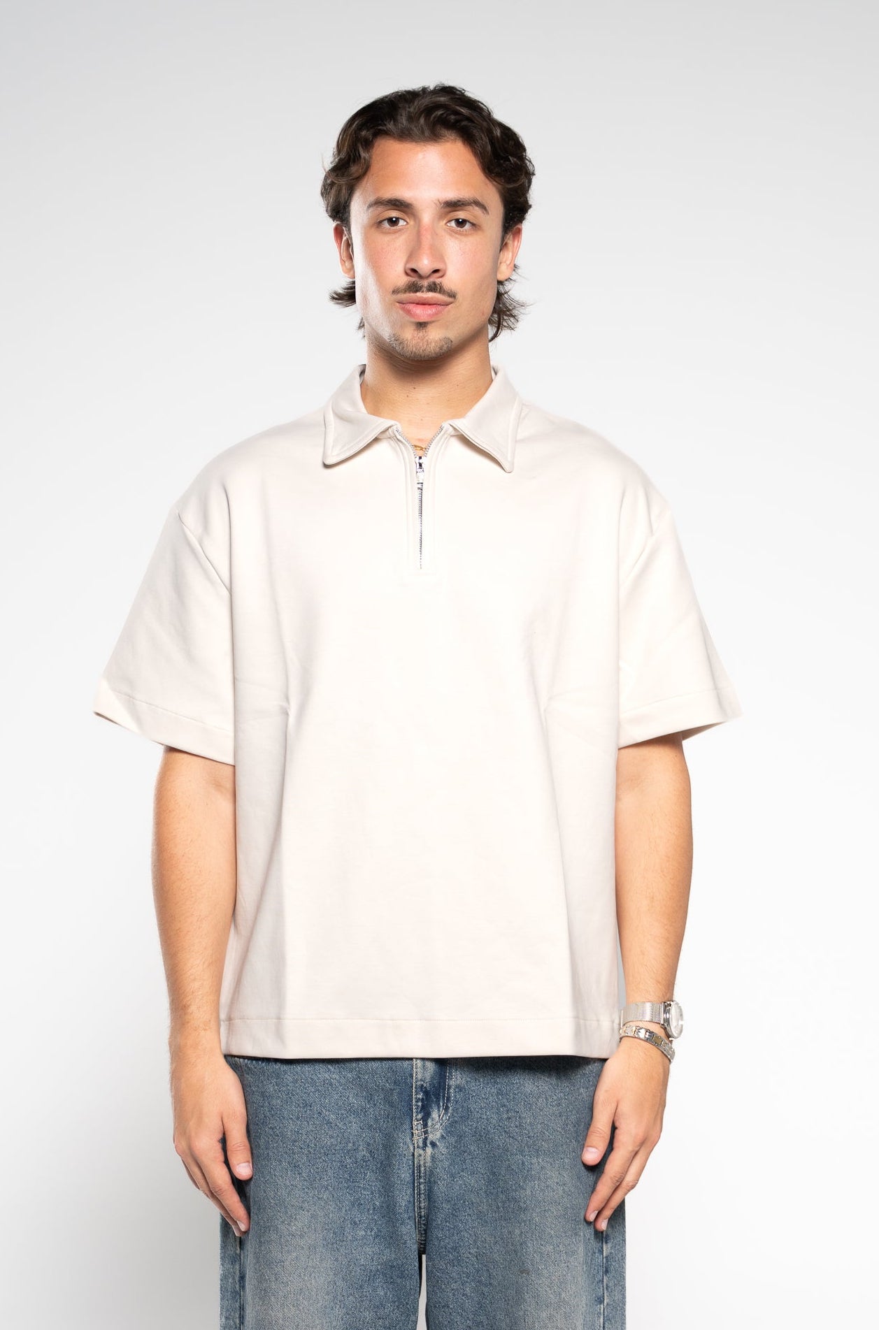 Earth Beige Zip Up Polo