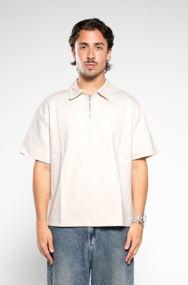 Earth Beige Zip Up Polo