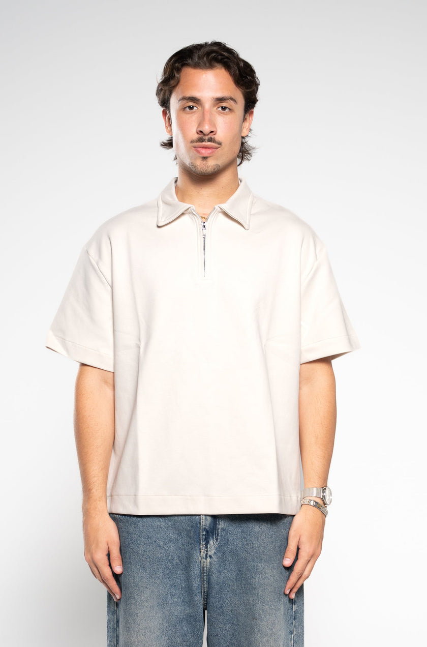 Earth Beige Zip Up Polo