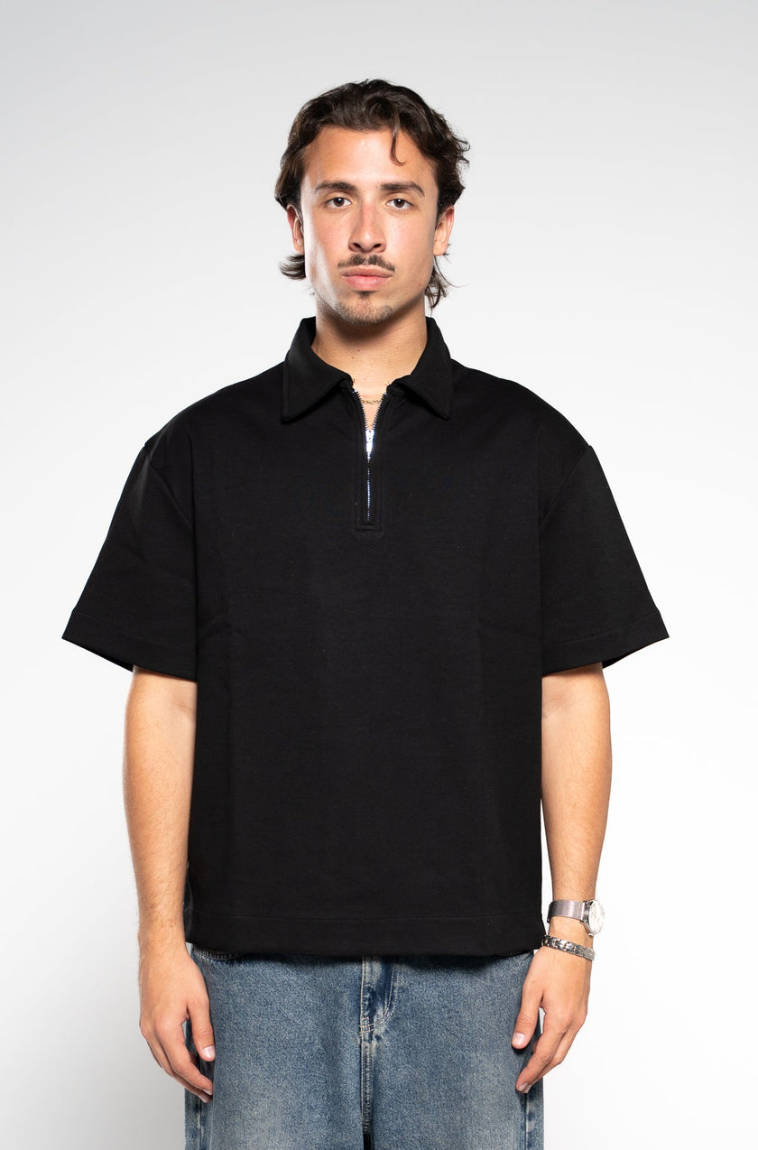ink black zip up polo
