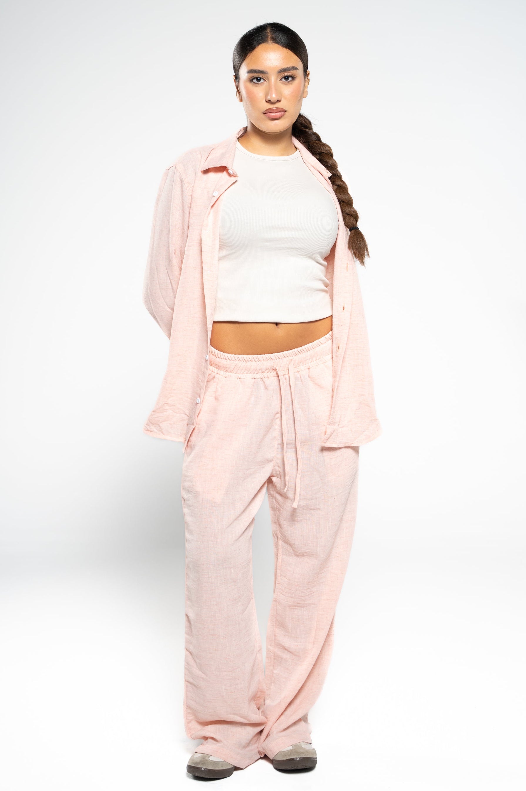 Salmon Pink Linen Pants
