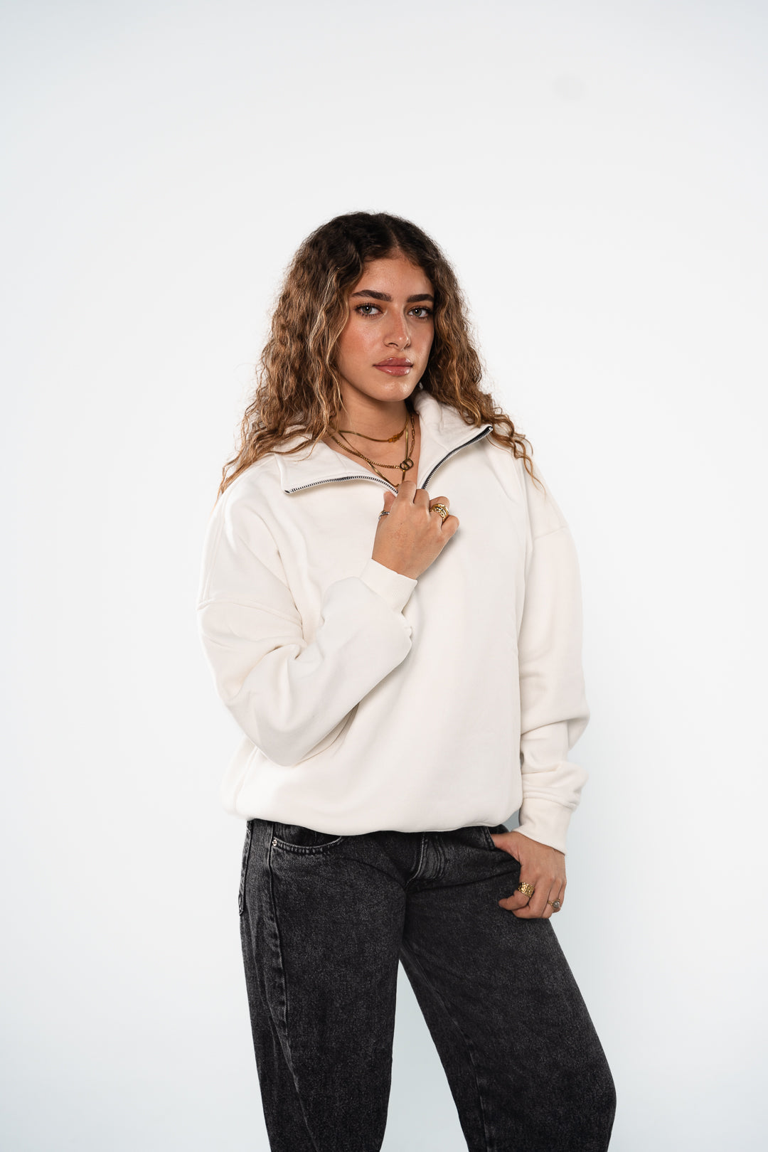 Ice White Quarter-Zipper