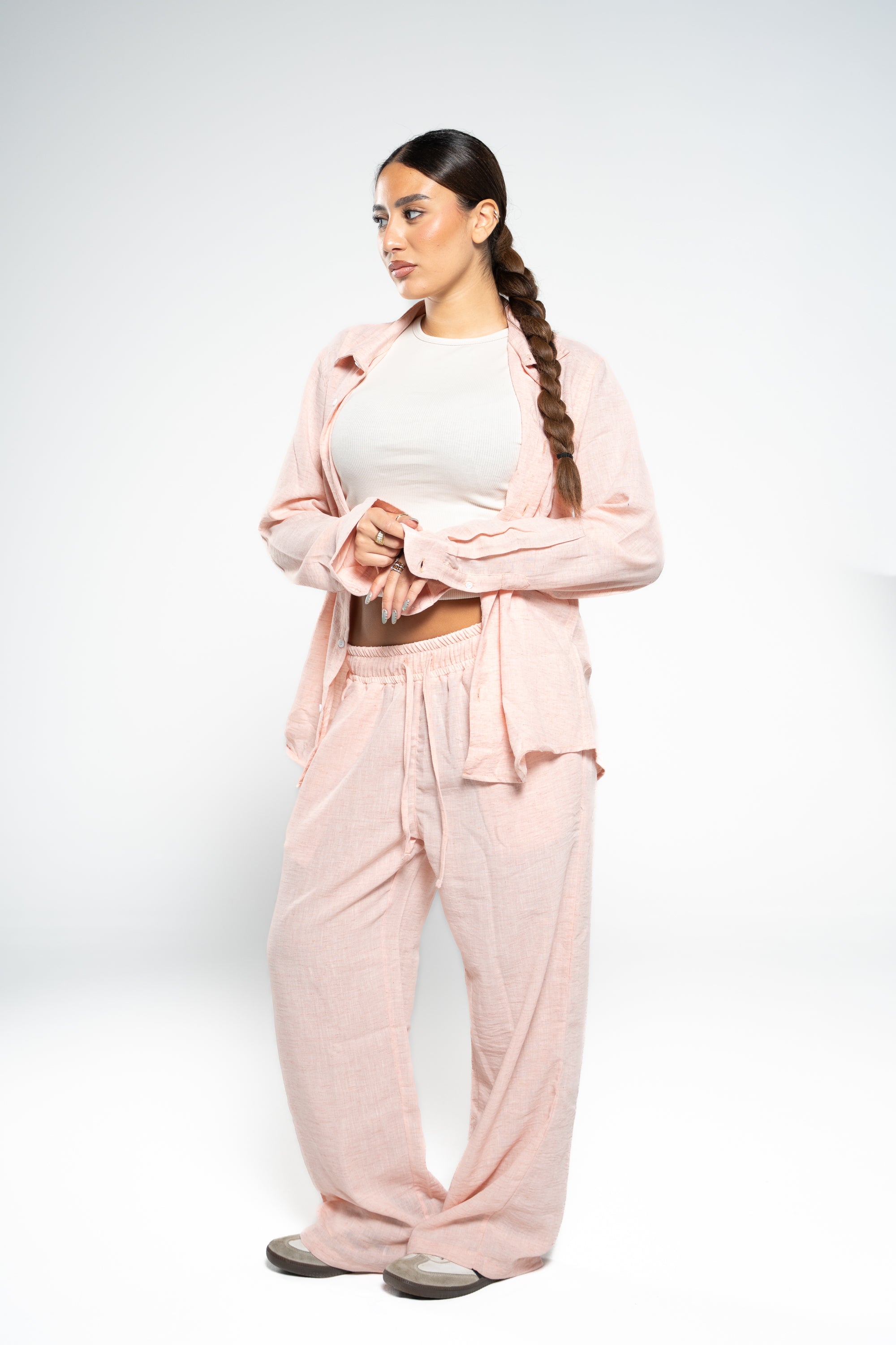 Salmon Pink Linen Pants