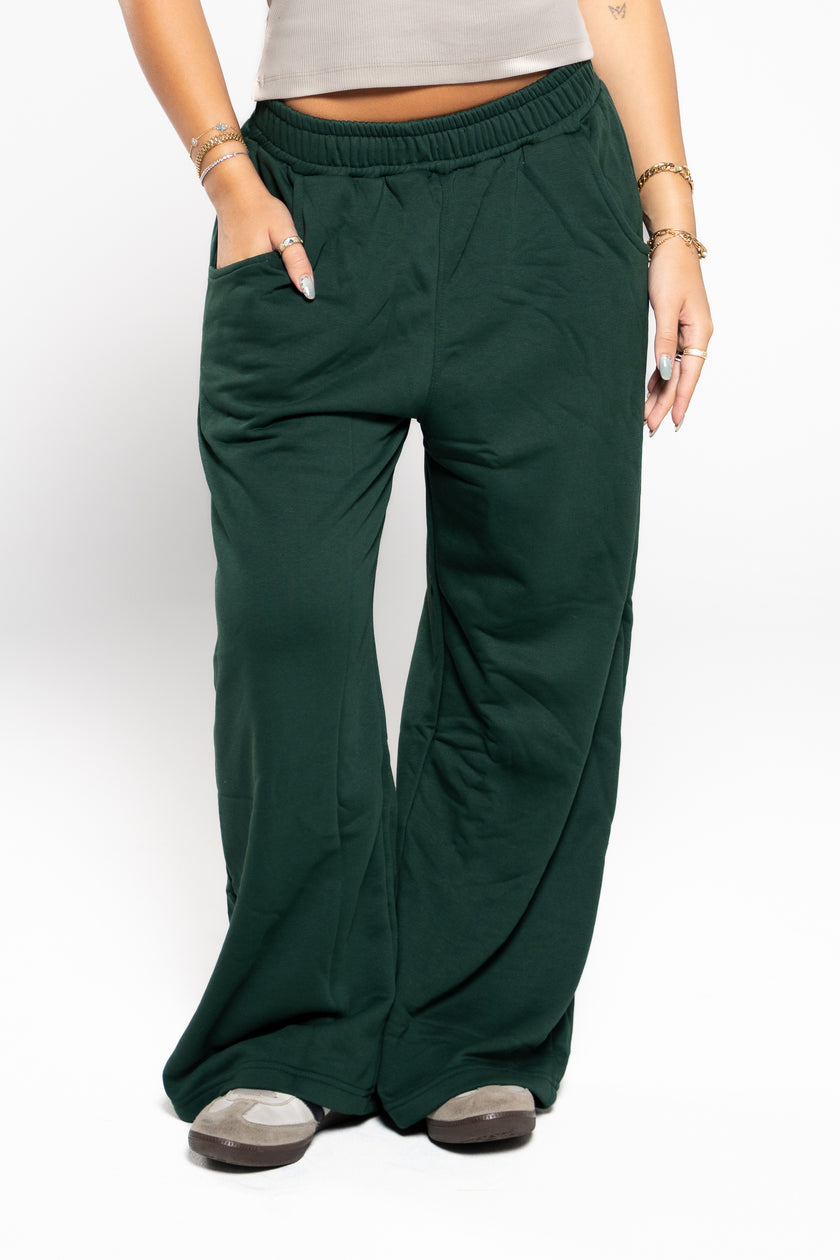Basil Green Wide-Leg SweatPants