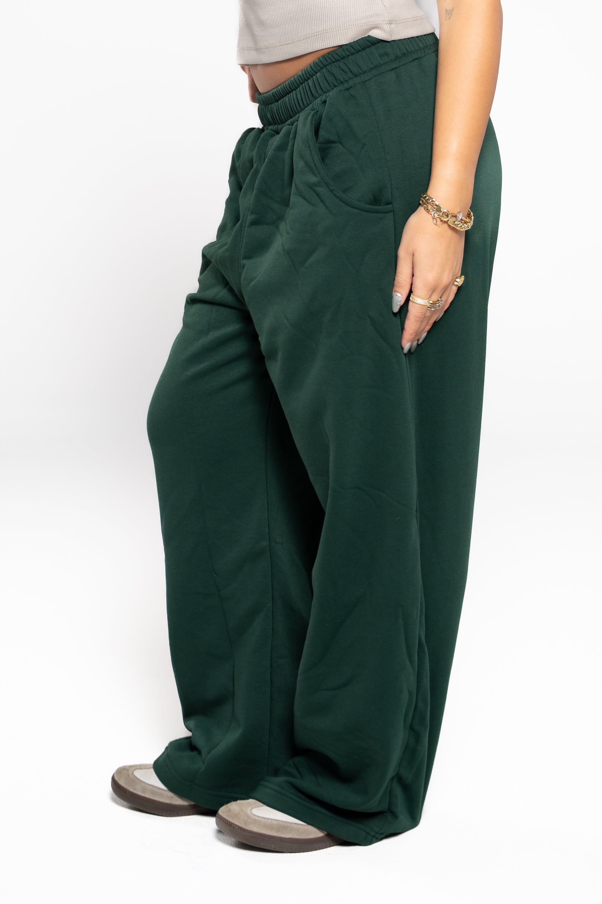 Basil Green Wide-Leg SweatPants