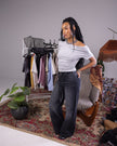 Iron Grey Off-Shoulder Drop Top