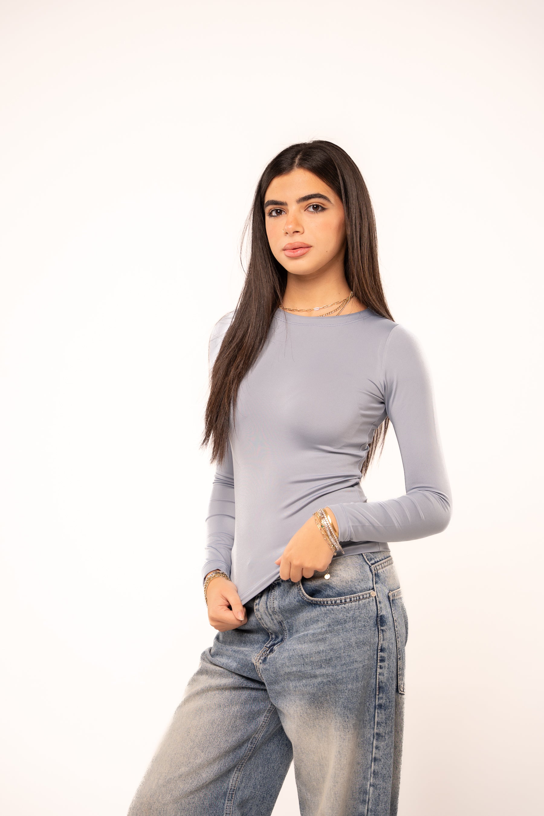 Iron Grey Long Sleeve Top