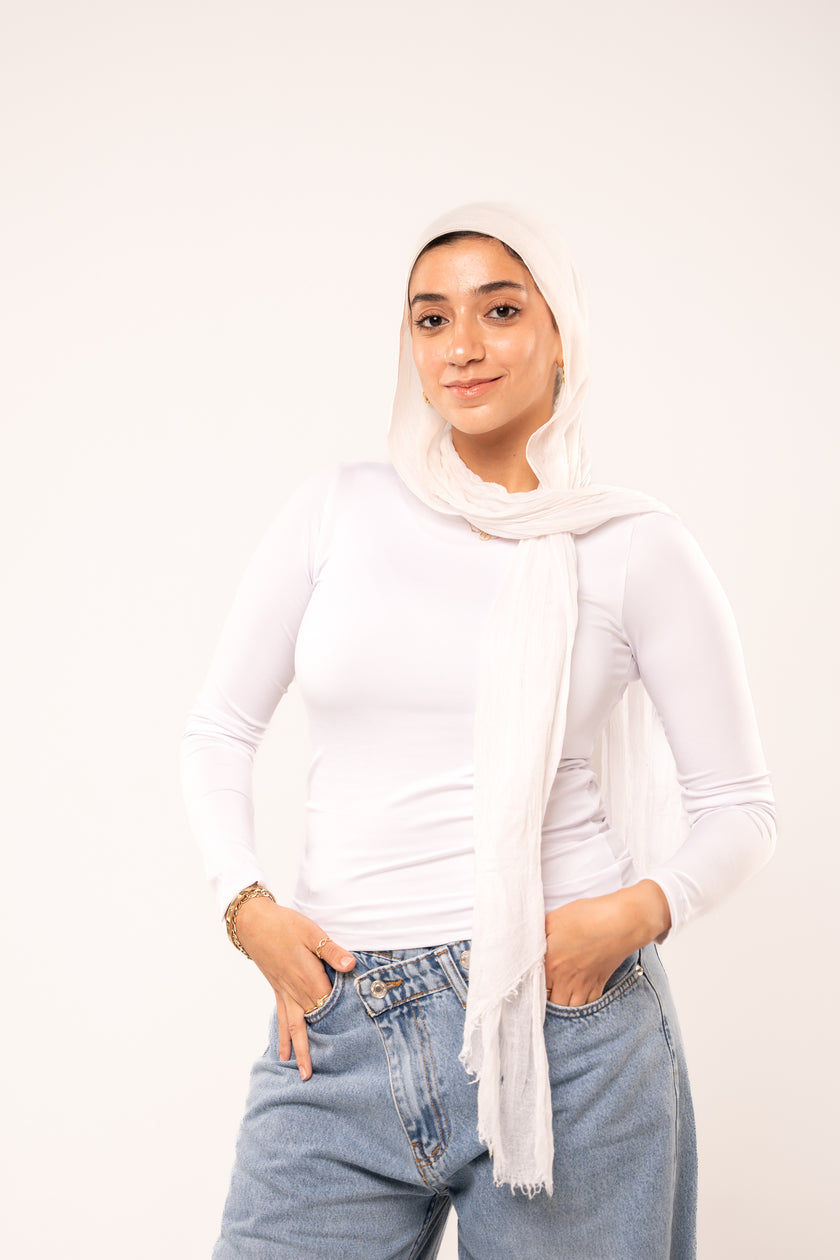 Ice White Long Sleeve Top