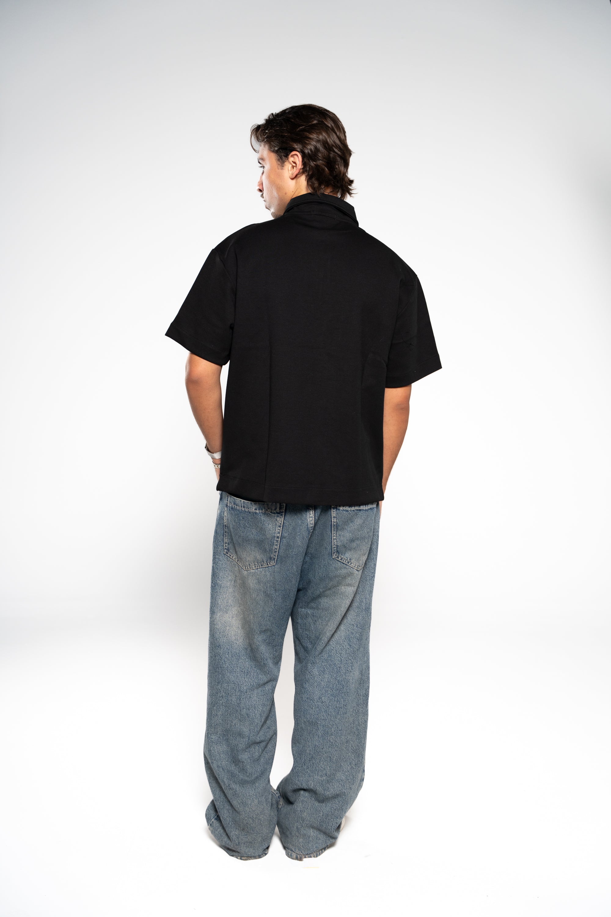 ink black zip up polo