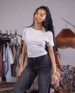 Iron Grey Off-Shoulder Drop Top