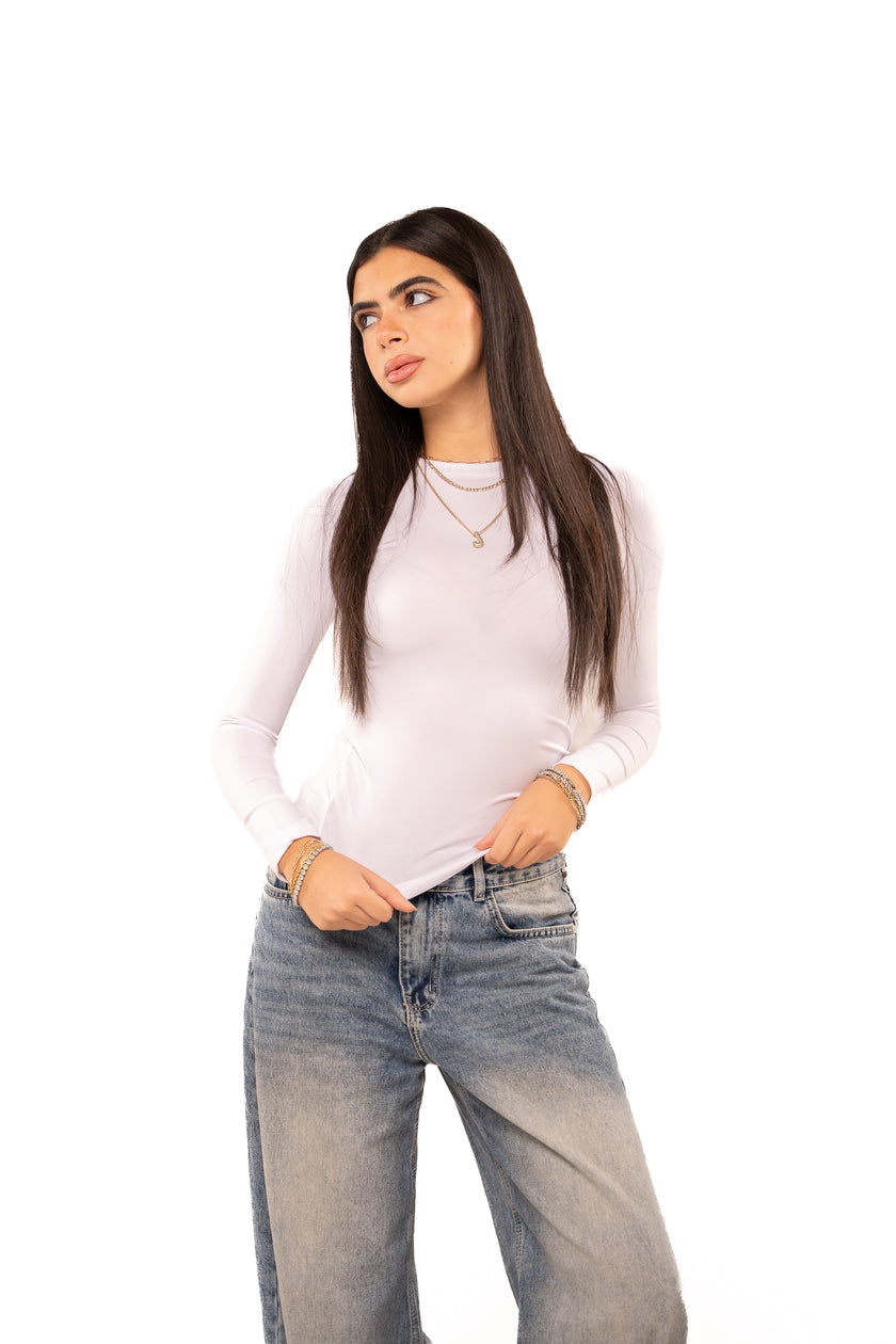 Ice White Long Sleeve Top