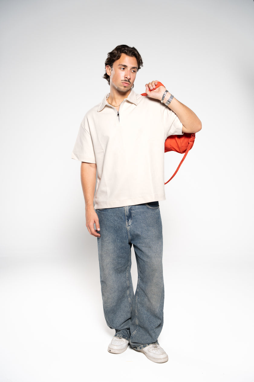 Earth Beige Zip Up Polo