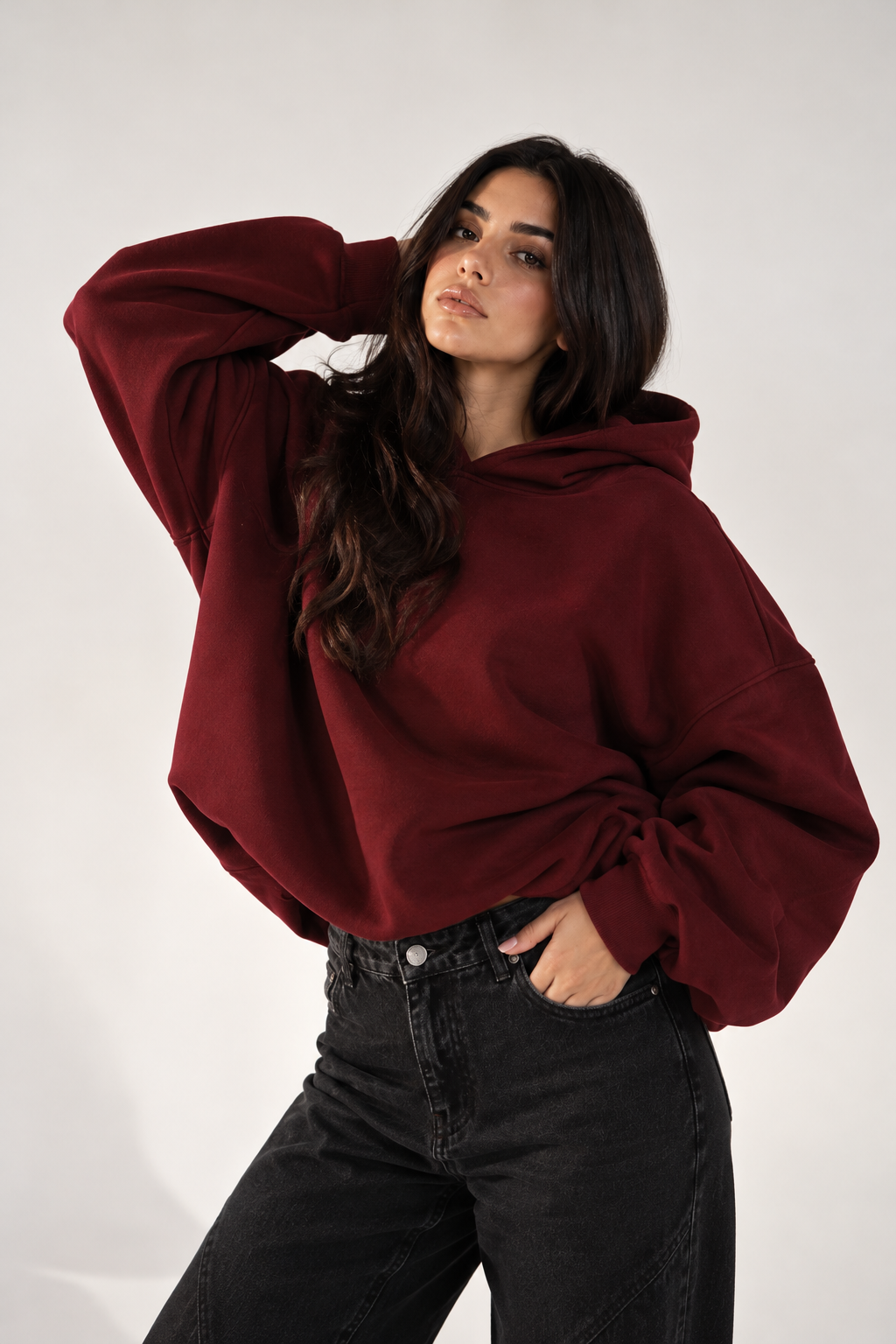 Wine Burgundy Flowy Hoodie