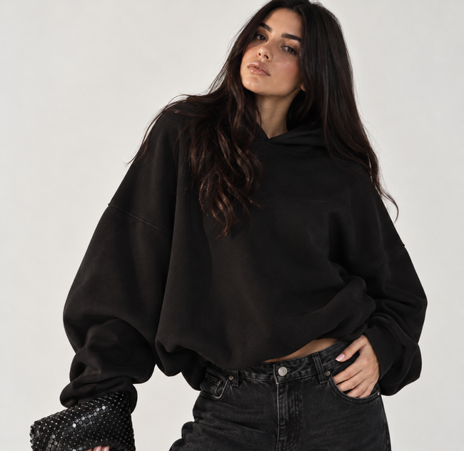 Ink Black Flowy Hoodie