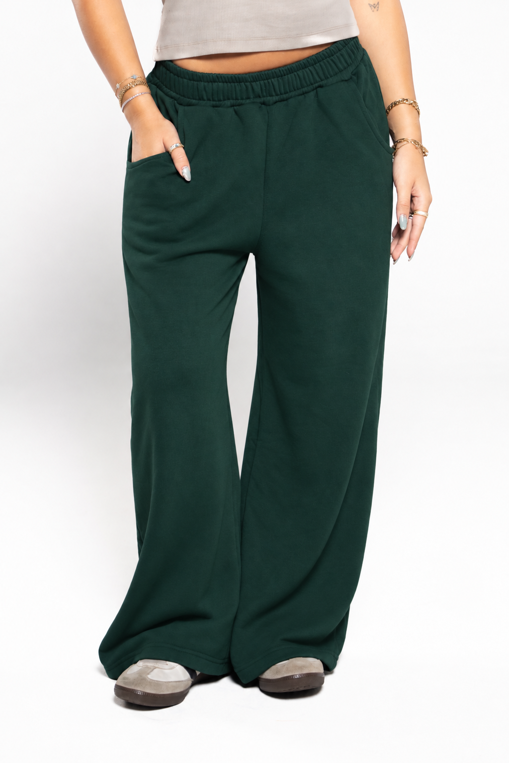 Basil Green Wide-Leg SweatPants