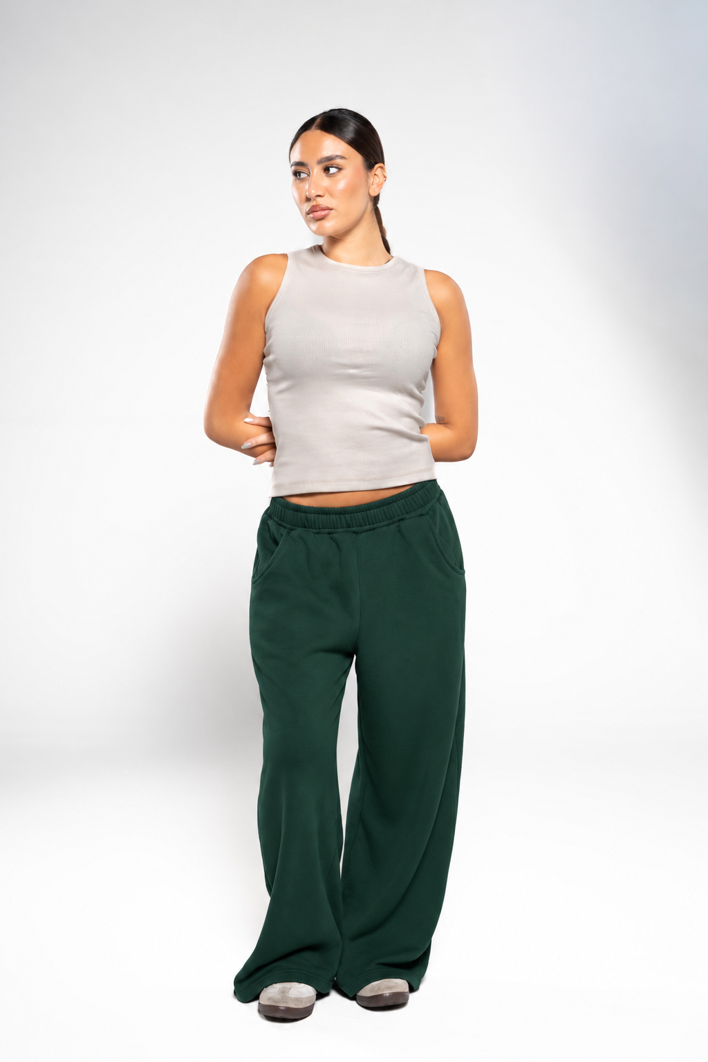 Basil Green Wide-Leg SweatPants