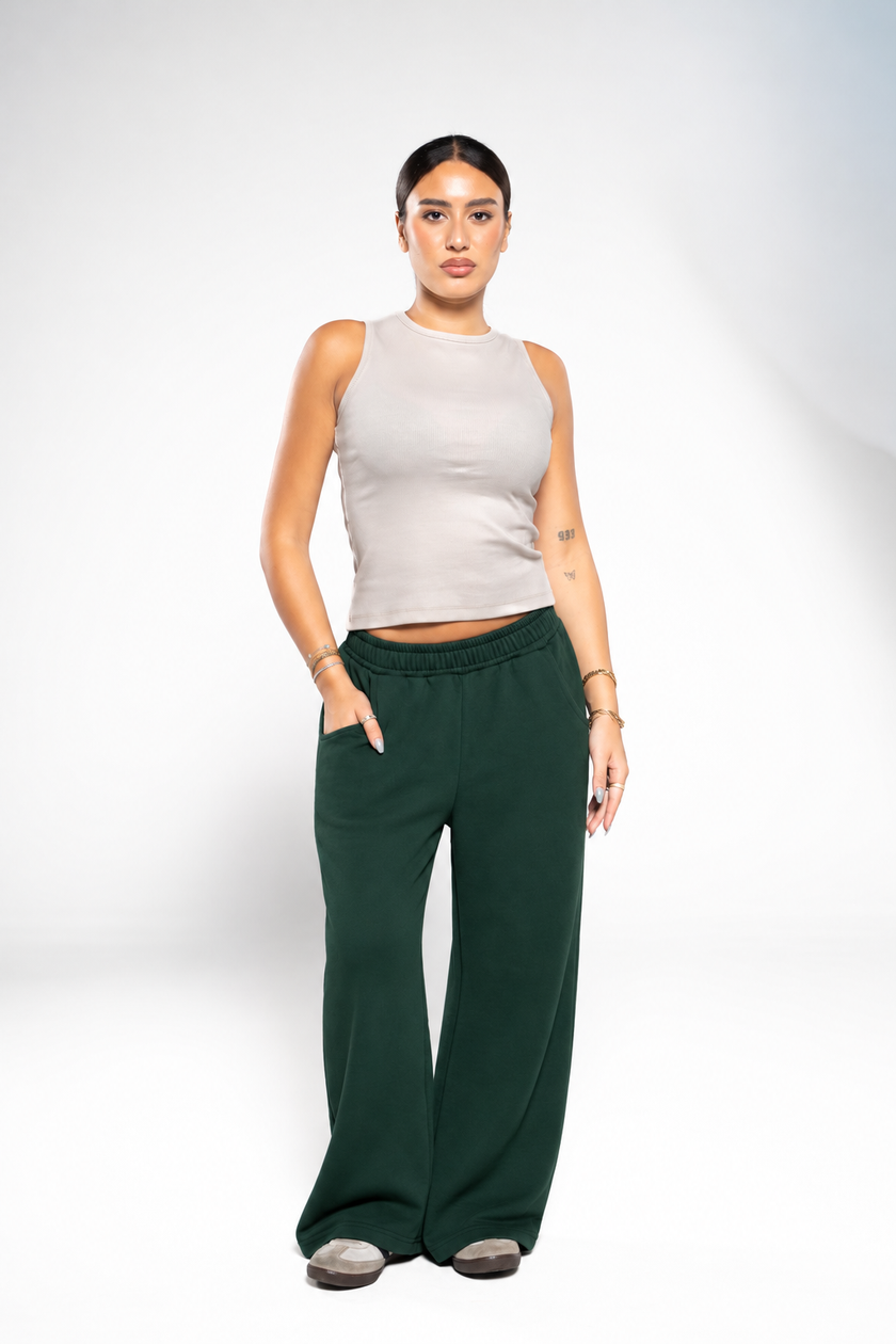 Basil Green Wide-Leg SweatPants